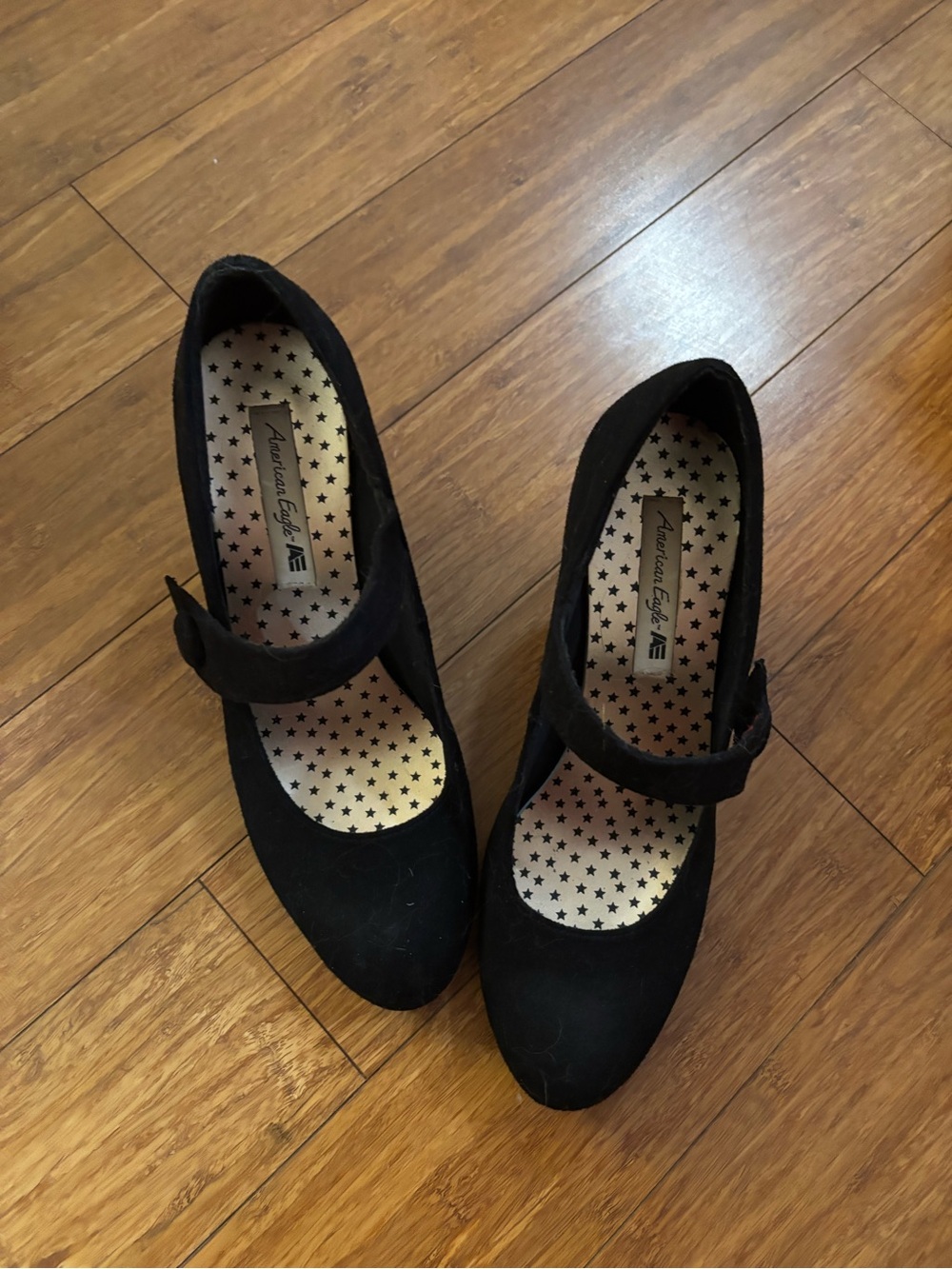 American Eagle Outfitters Black Mary Jane Heels with Star-Print Lining